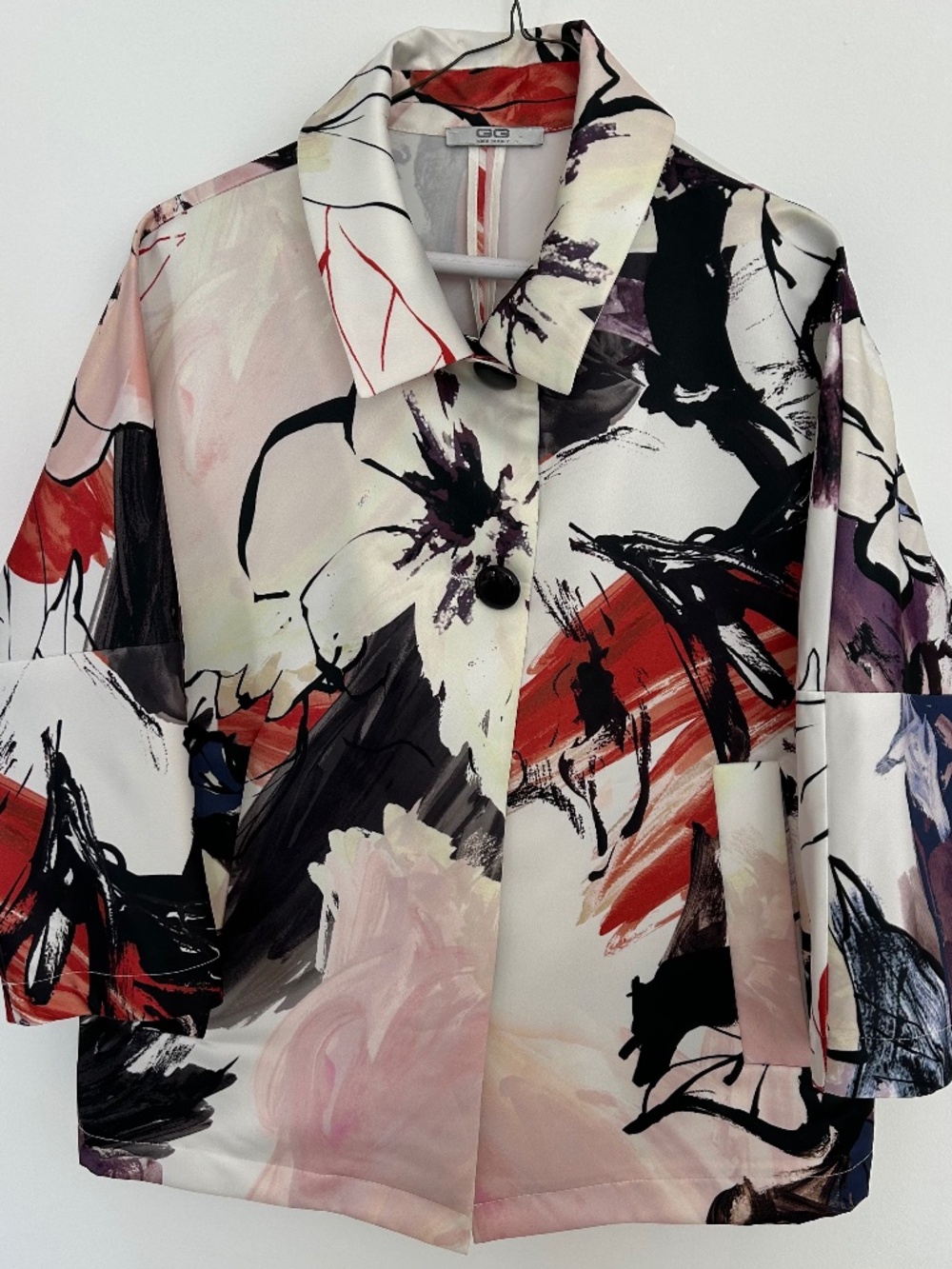 NWOT Giulia Galanti Italy Women Satin Floral Art Print Oversized Jacket Sz 42 M